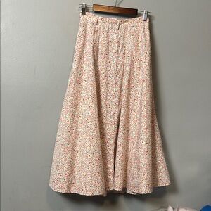 Vintage Jack Winter Cotton Poplin Floral Pink Maxi Women's Skirt size 10 W 26”